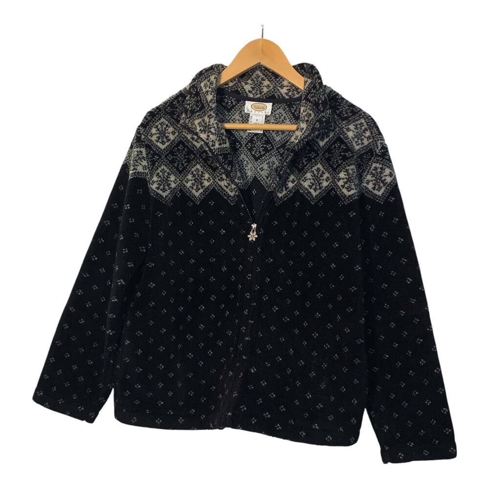 Talbots vintage black fleece full-zip jacket sz MP